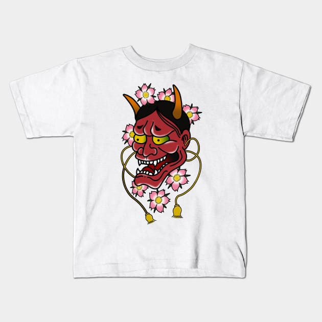 Traditional Hannya Sakura Mask (FULL) Kids T-Shirt by Avramescool